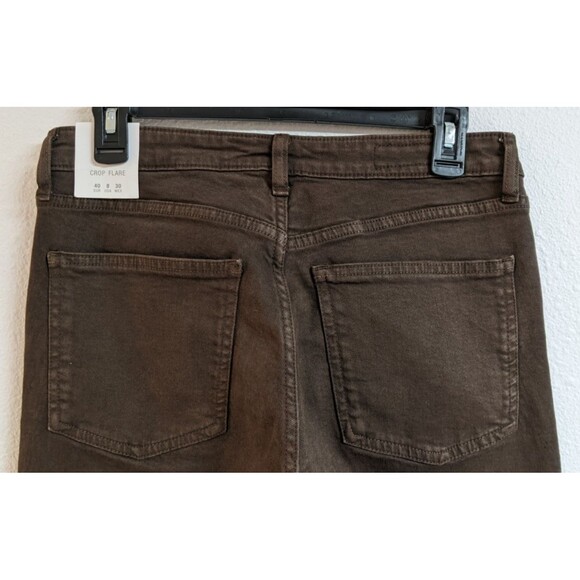 NWT~ZARA Chocolate Brown High-Rise Cropped Flare Stretch Denim Jeans 40/8 - Picture 5 of 11